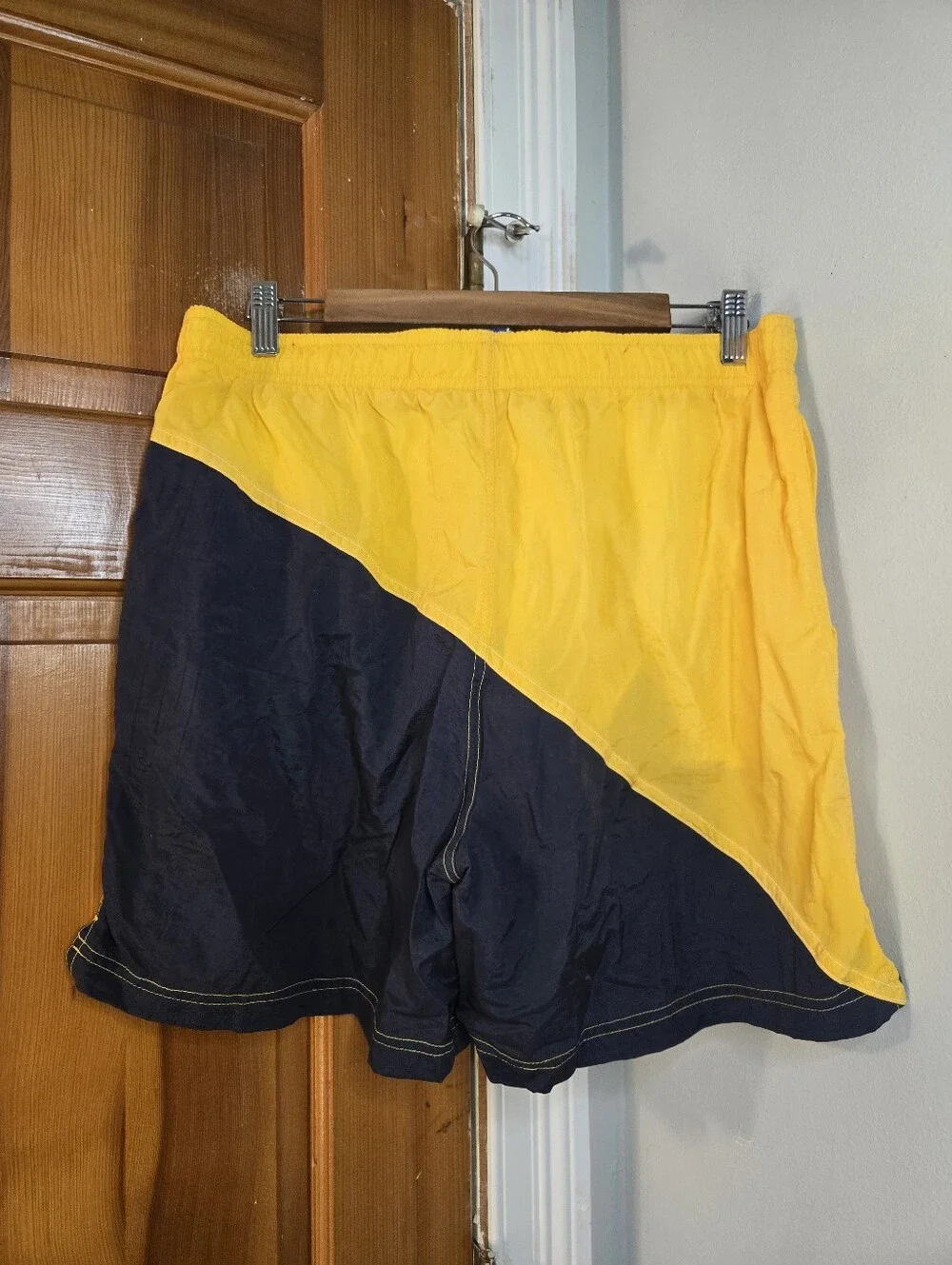 Men's Yellow & Navy Diagonal Stripe Swim Trunks